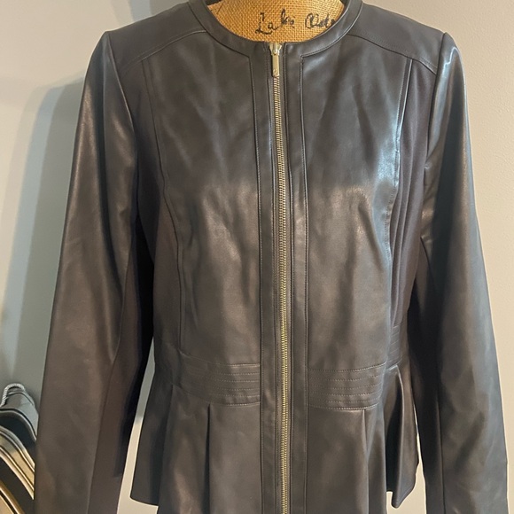 Thalia Sodi Sz L Charcoal Gray Faux Leather Collarless Women’s Jacket - Picture 4 of 16